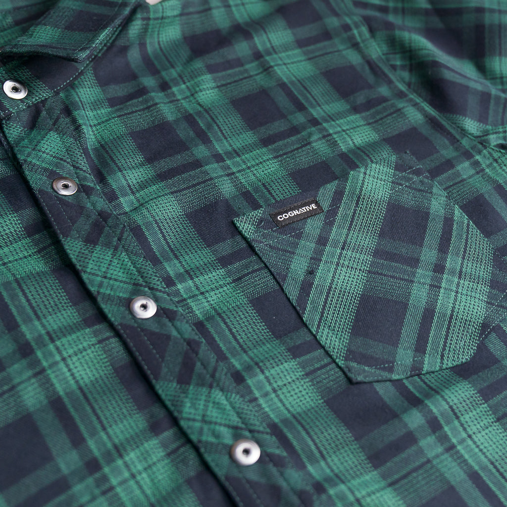 Men's Technical Mountain Bike Flannel - Green/Navy