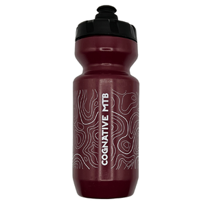 Cognative Topo Map Purist Mountain Bike Water Bottle: A BPA-free, leak-proof, and flexible bottle made in the USA. Available in 22 and 26 oz versions. Features MoFlo cap for easy drinking. Rinse with warm water after each use for cleaning.