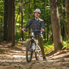 Men's Technical Mountain Bike Flannel - Spruce Blue on trail