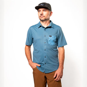 Men's Catalyst Mountain Bike Button-Down Shirt | Blue Landscape