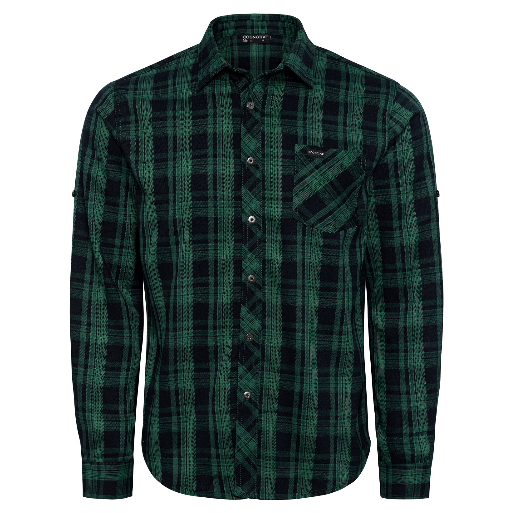 Men's Technical Mountain Bike Flannel - Green/Navy