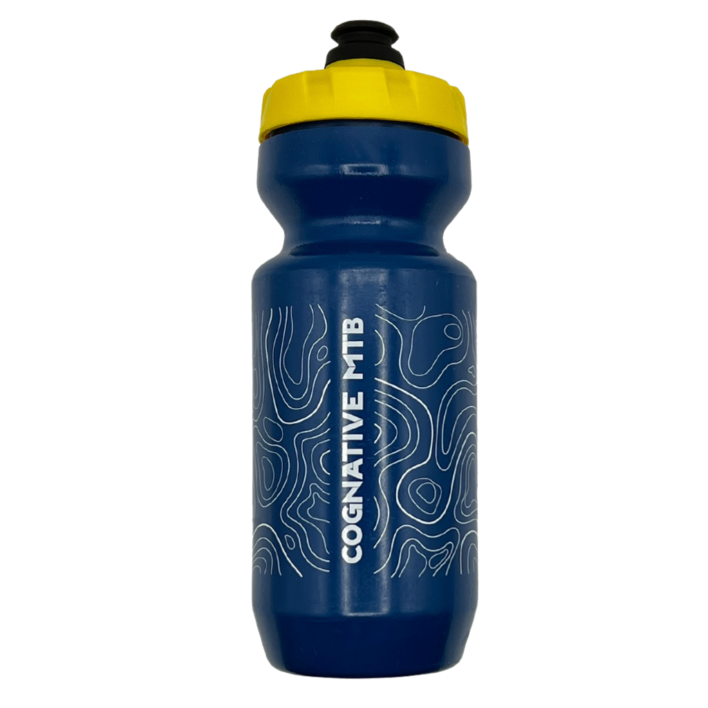 Cognative Topo Map Purist Mountain Bike Water Bottle: A BPA-free, leak-proof, and flexible bottle made in the USA. Available in 22 and 26 oz versions. Features MoFlo cap for easy drinking. Rinse with warm water after each use for cleaning.