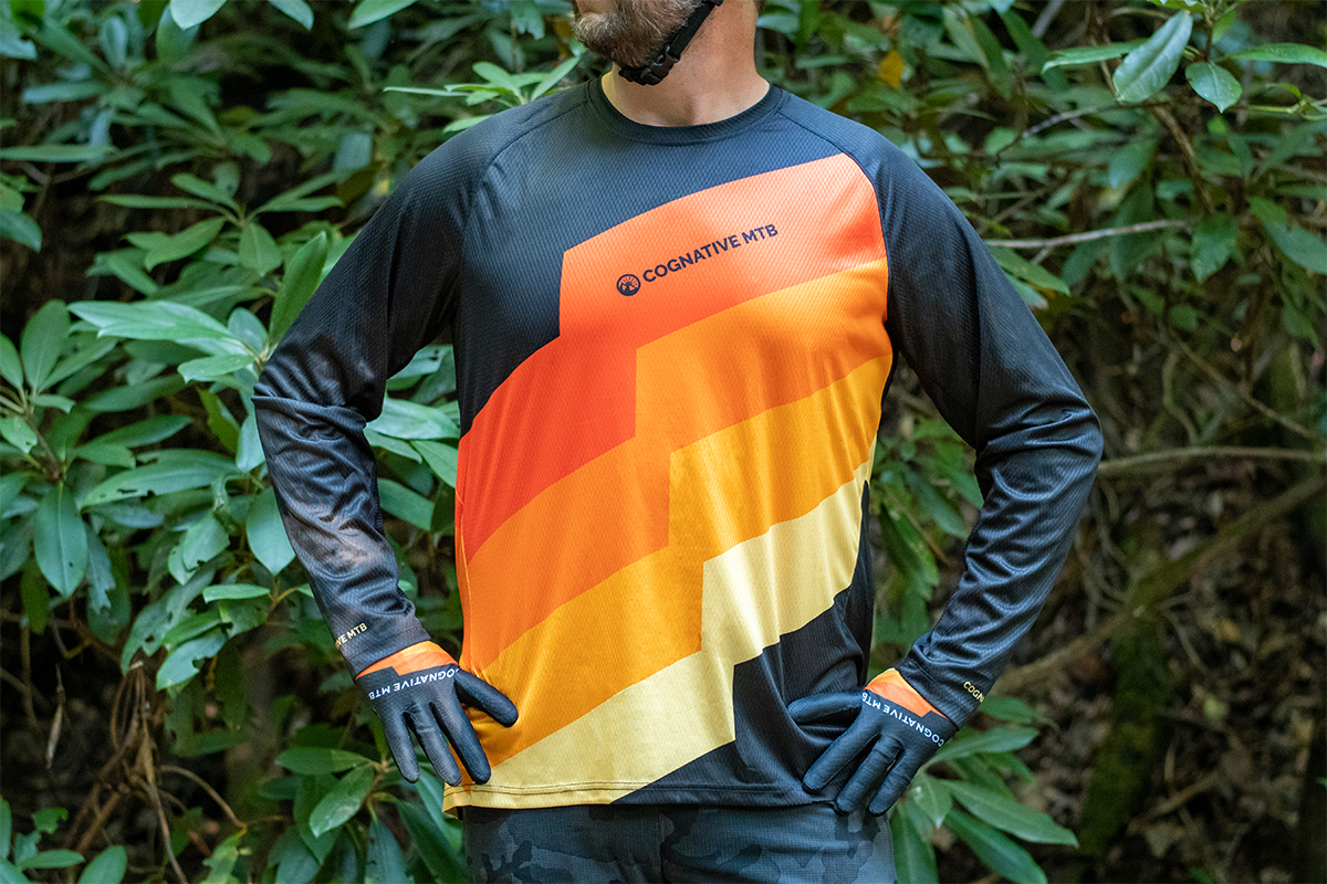 Men's Long Sleeve Black and Orange MTB Jersey