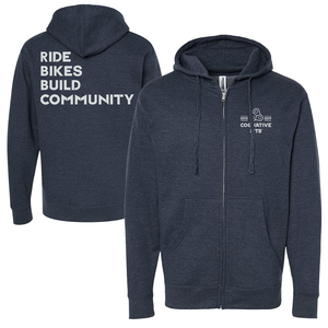 Ride Bikes Build Community - Unisex Hoodie (Heather Navy)