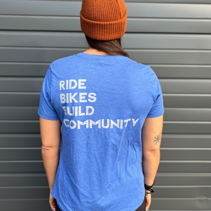 Women's Ride Bikes Build Community Shirt (Heather Blue)